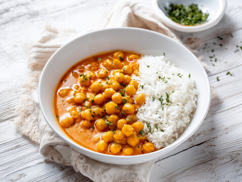 chana masala curry with white rice 