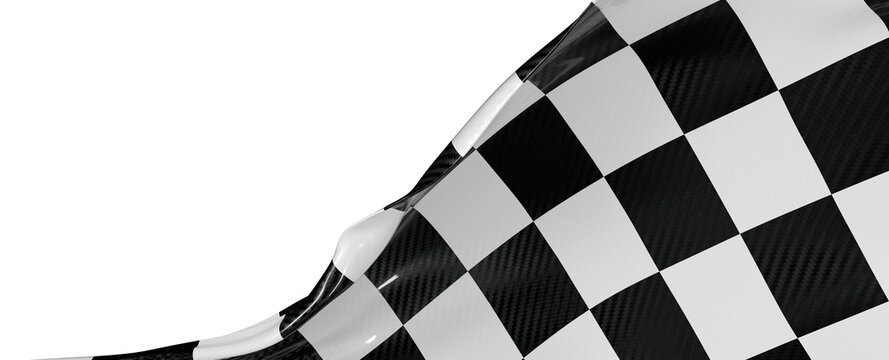 Dynamic image of a checkered flag waving against a clean white backdrop, ideal for conveying speed, competition, and vic