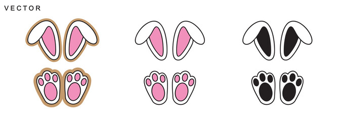 Bunny faces. Rabbit ears and footprint, paws, hole vector illustration on a white background © Badman