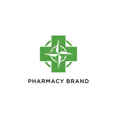 Fototapeta premium Green Cross Medical Symbol with Globe Illustration on White