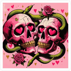 valentine skull with red rose