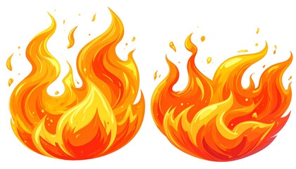 Two cartoonish, stylized fireballs with varying sizes and vibrant orange and yellow hues