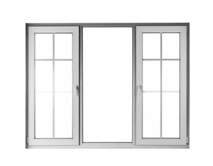 Obraz premium A triple-pane white window, featuring grids, clean lines, and a light-filled interior