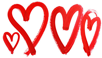 Bold, hand-painted red heart shapes against a stark black background, symbolizing affection and love
