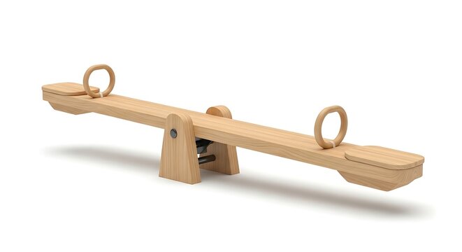 Wooden seesaw 3D illustration isolated on white background. AI generated.