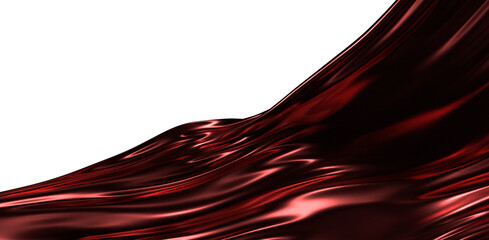 Abstract flowing red satin fabric with beautiful folds and waves against a white background....
