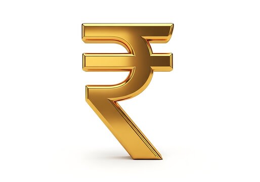 Golden indian rupee symbol on a white background.