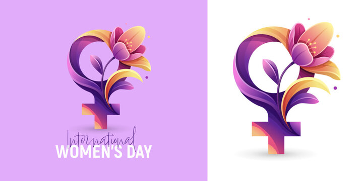 International women's day symbol, elegant floral design celebrating femininity and empowerment. logo for women empower