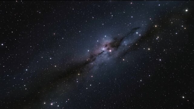 Video of camera flying forward through stars glowing softly in deep space realistic cosmic depth.Slow motion zoom in.AI Generative.