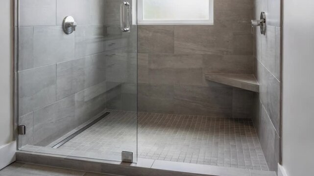 Modern bathroom walk conversion with sleek tile walls and lowthreshold entry showcasing a clean glass partition and slipresistant floor in sharp focus.