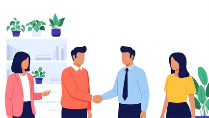 Fototapeta premium Professional Business Partners Handshaking in Modern Office Interior Illustration, Great for Recruitment and Corporate Agreement Content. vector art on transparent background