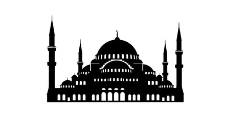 Fototapeta premium Mosque silhouette cut out isolated on white background with shadow. AI GENERATED. 