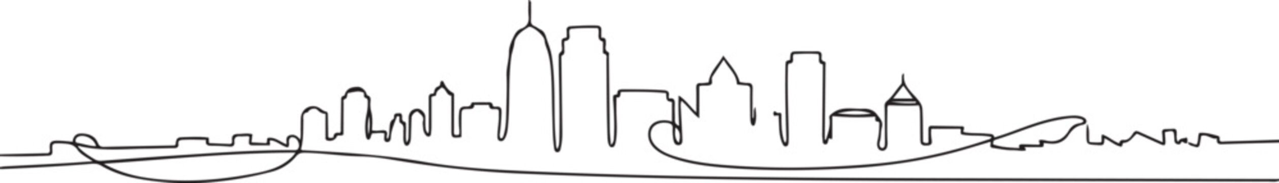 One single line drawing Wilmington city skyline, Delaware. World historical town landscape postcard. Best holiday destination. one line Icon drawing
