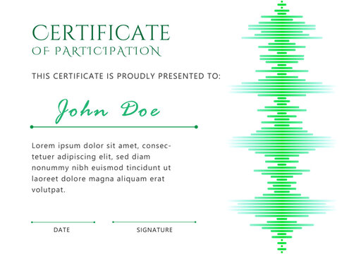 Modern Green Waveform Certificate of Participation Template for Events, Workshops, or Training
