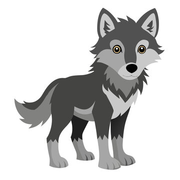 Cartoon wolf pup . Cute colorful animal  wolf cub. Suitable for children's books, sticker, mascot, logo. Isolated vector illustration on white background