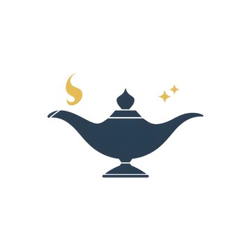Creative storytelling logo &ndash; magic lamp and stars vector design