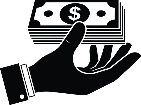 Black and white of a hand holding a stack of dollar bills money