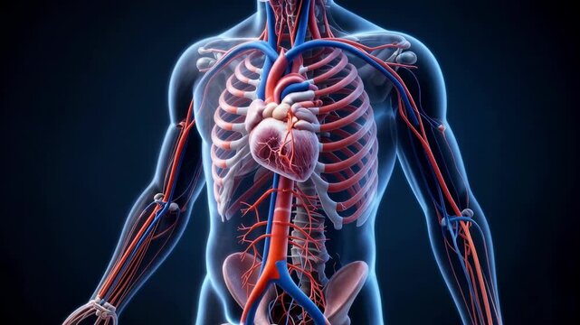 3D Anatomical Render of Human Circulatory System with Orange Arteries and Blue Veins