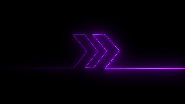 Glowing neon line cyan neon right arrow icon animation, 2 arrow animated on black background,