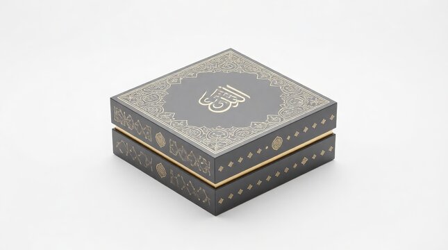 Elegant Islamic-inspired square gift box with intricate gold detailing