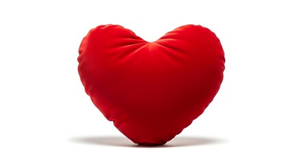 Red velvet heart shaped pillow romantic love With shadow. AI GENERATED.