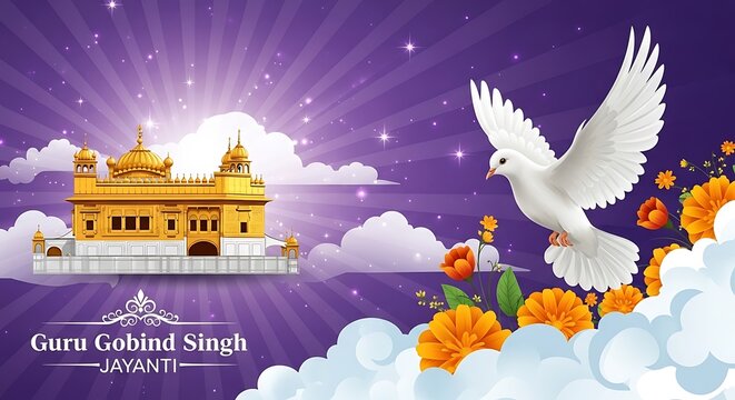 Celebrating guru gobind singh ji's birth anniversary with serenity and spirituality in a vibrant digital art