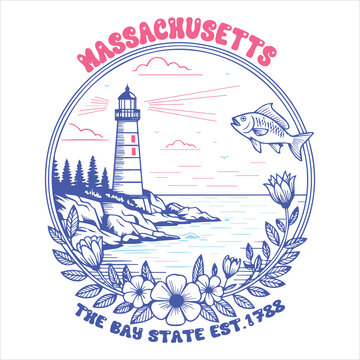 Massachusetts Lighthouse State Emblem Illustration