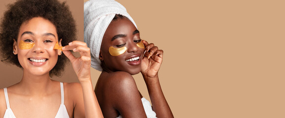 Two women perform beauty rituals with face masks at home. One woman is smiling while applying a mask, and the other is showing off her mask with joy. The setting has a simple, warm backdrop.