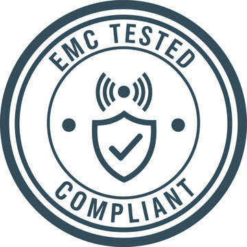 EMC Tested Compliant Badge Icon &ndash; Electromagnetic Compatibility Certification Seal Vector