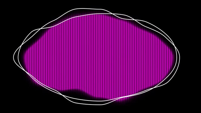 Abstract purple oval text box with vertical lines, white outline speech bubble background