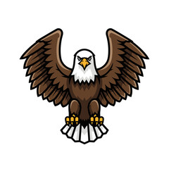 Illustration of a majestic bald eagle with outstretched wings and sharp talons viewed from the front