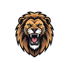 Fierce Lion Illustration with Open Mouth and Sharp Teeth, Showcasing its Majestic Mane and Powerful Roar