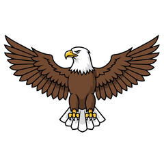 Fototapeta premium Majestic eagle with outstretched wings, soaring through the air, a symbol of freedom and power, illustrated in a graphic style from a front viewpoint