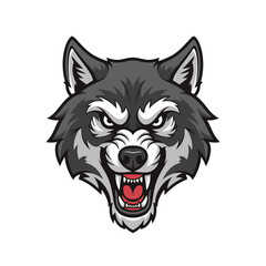 Fierce Cartoon Wolf Head with Sharp Teeth and Menacing Expression Illustration