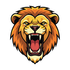 Fierce lion head illustration showcasing sharp teeth and mane from a front viewpoint