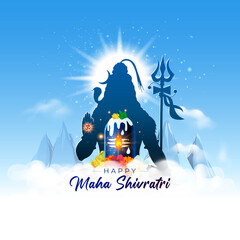 Obraz na płótnie Canvas Hindu festival maha shivratri post background. Indian mythology god Lord shiva silhouette and shivling puja vector illustration. 