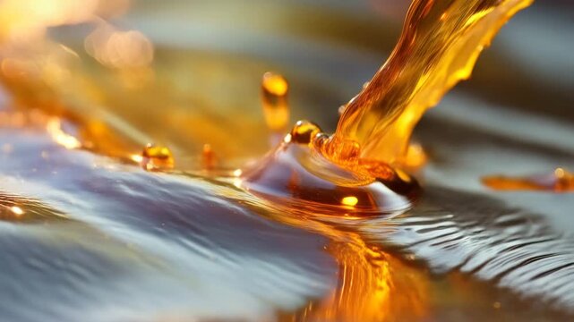 Golden Liquid Splashing and Flowing in Slow Motion 4K Video