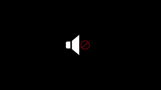 Mute speaker icon animation for sound off status. Audio output disabled and silence indication symbol. Playback control indicator for digital media operation. No sound icon, deny speaker.