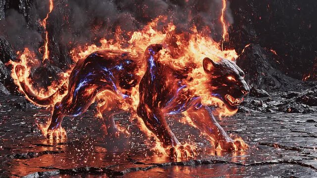 Fierce tiger splashes water, intense hunt, sharp claws
