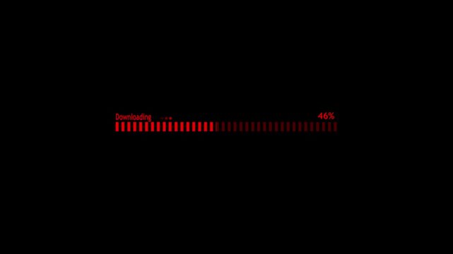 Loading bar animation for downloading and processing status. Progress indication element for data transfer operation. Completion tracking display for digital system activity