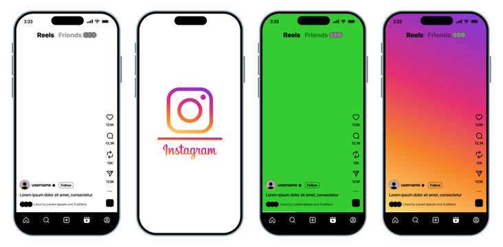 Instagram reels post elements with transparent PNG green screen overlay and native gradient style for editable motion graphics creative video layouts and social media.