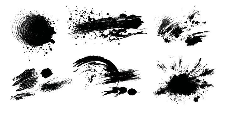 ink blots and splats. detailed ink splats Hyperrealistic Highly Detailed Isolated On Transparent Background