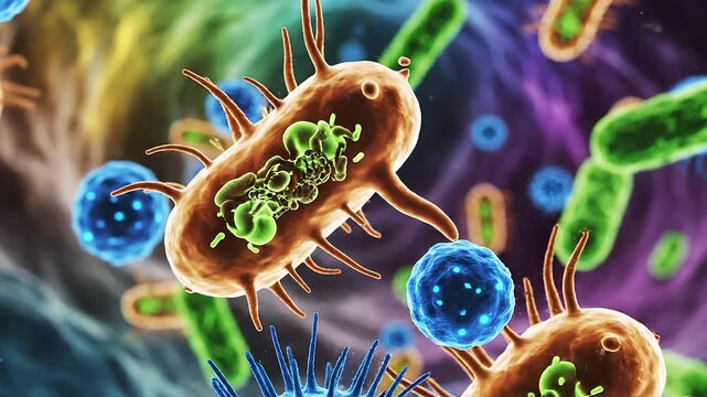 Colorful microscopic viruses and bacteria in vivid detail