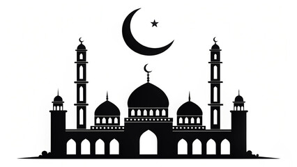 A black silhouette of a mosque with a crescent moon and star © mobil