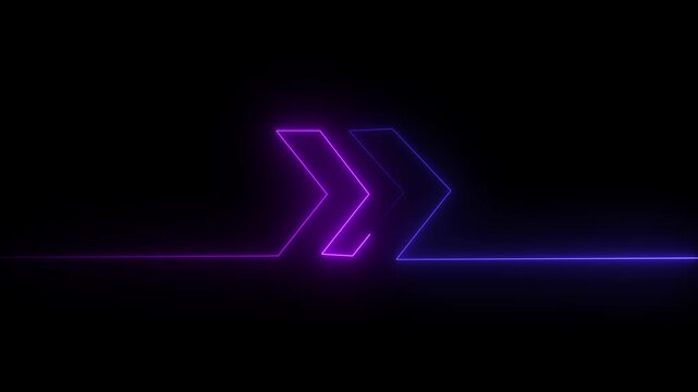 Glowing neon line right arrow icon animation, 2 arrow animated, two color neon 4K Video motion.