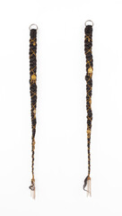 Long black hair female braids isolated on white background