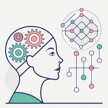 Vector illustration of a cognitive computing system showcasing adaptive logic patterns for intelligent, flexible AI operations.