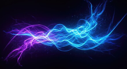 Dynamic abstract visualization of vibrant blue and purple energy currents swirling and twisting rapidly, creating a powerful, luminous flow ,speed ,concept ,electric