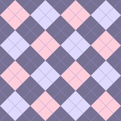 Pastel Argyle Seamless Pattern with Geometric Diamonds in Soft Pink and Lavender Tones