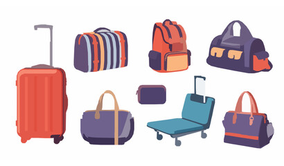 Trendy Colorful Luggage and Travel Bag Collection Modern Vacation Suitcase Vector Set